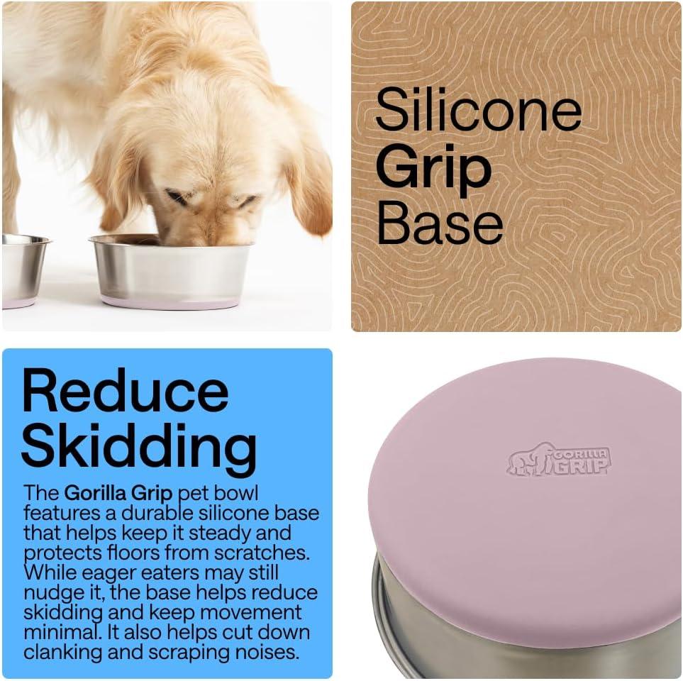 imageGORILLA GRIP Dog Bowls Holds 2 Cups Each 16 fl oz Heavy Duty Stainless Steel Food and Water Bowl for Feeding Dogs and Cats Dishwasher Safe Rust Resistant BPA Free Rubber Base Set of 2 BlackLight Pink