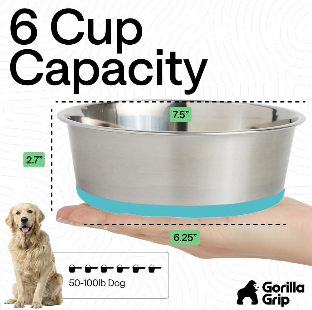 imageGORILLA GRIP Dog Bowls Holds 2 Cups Each 16 fl oz Heavy Duty Stainless Steel Food and Water Bowl for Feeding Dogs and Cats Dishwasher Safe Rust Resistant BPA Free Rubber Base Set of 2 BlackTurquoise
