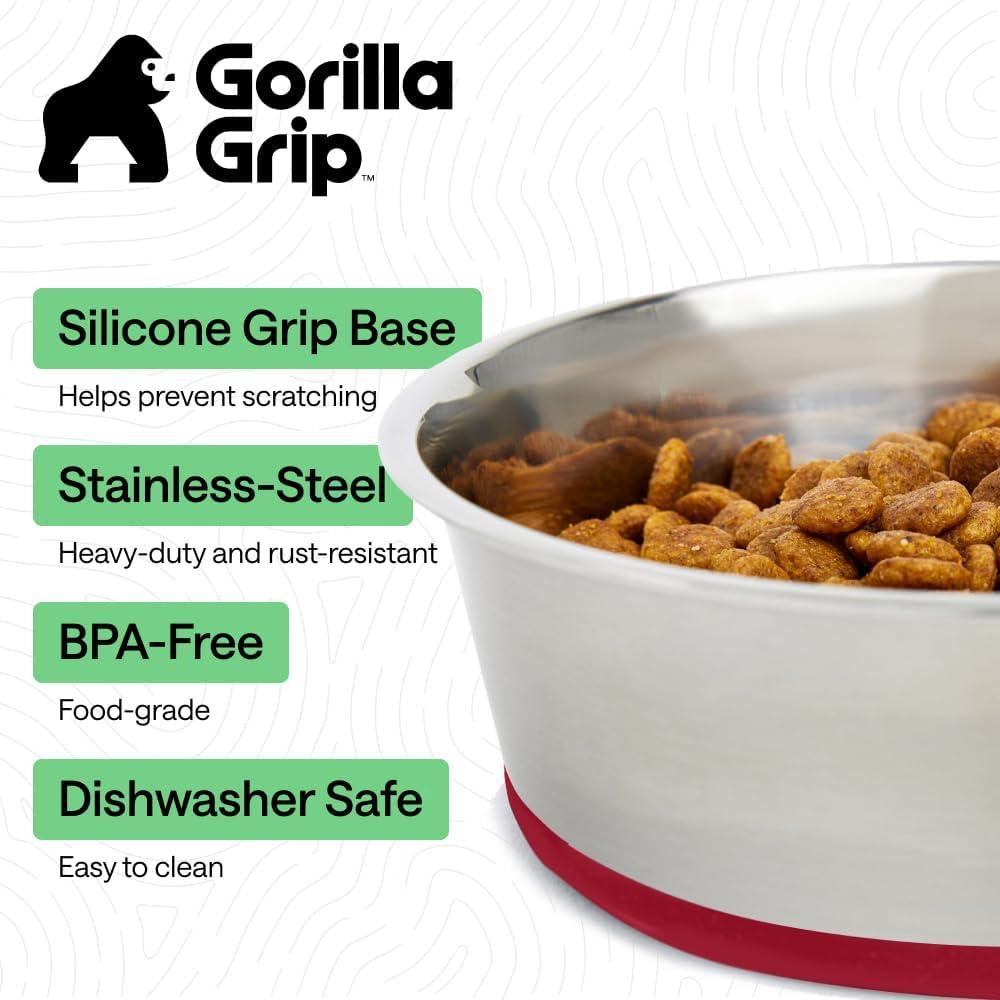 imageGORILLA GRIP Dog Bowls Holds 2 Cups Each 16 fl oz Heavy Duty Stainless Steel Food and Water Bowl for Feeding Dogs and Cats Dishwasher Safe Rust Resistant BPA Free Rubber Base Set of 2 BlackRed