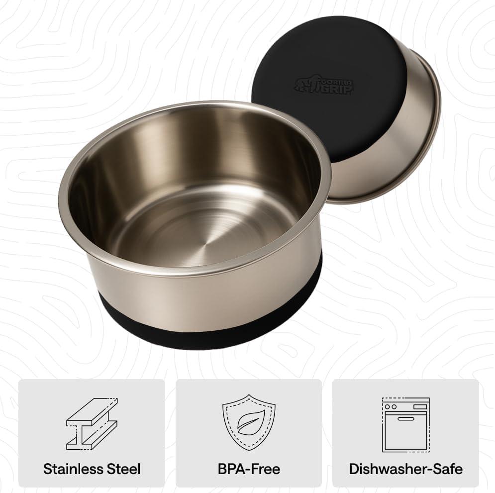 imageGORILLA GRIP Dog Bowls Holds 2 Cups Each 16 fl oz Heavy Duty Stainless Steel Food and Water Bowl for Feeding Dogs and Cats Dishwasher Safe Rust Resistant BPA Free Rubber Base Set of 2 BlackBlack