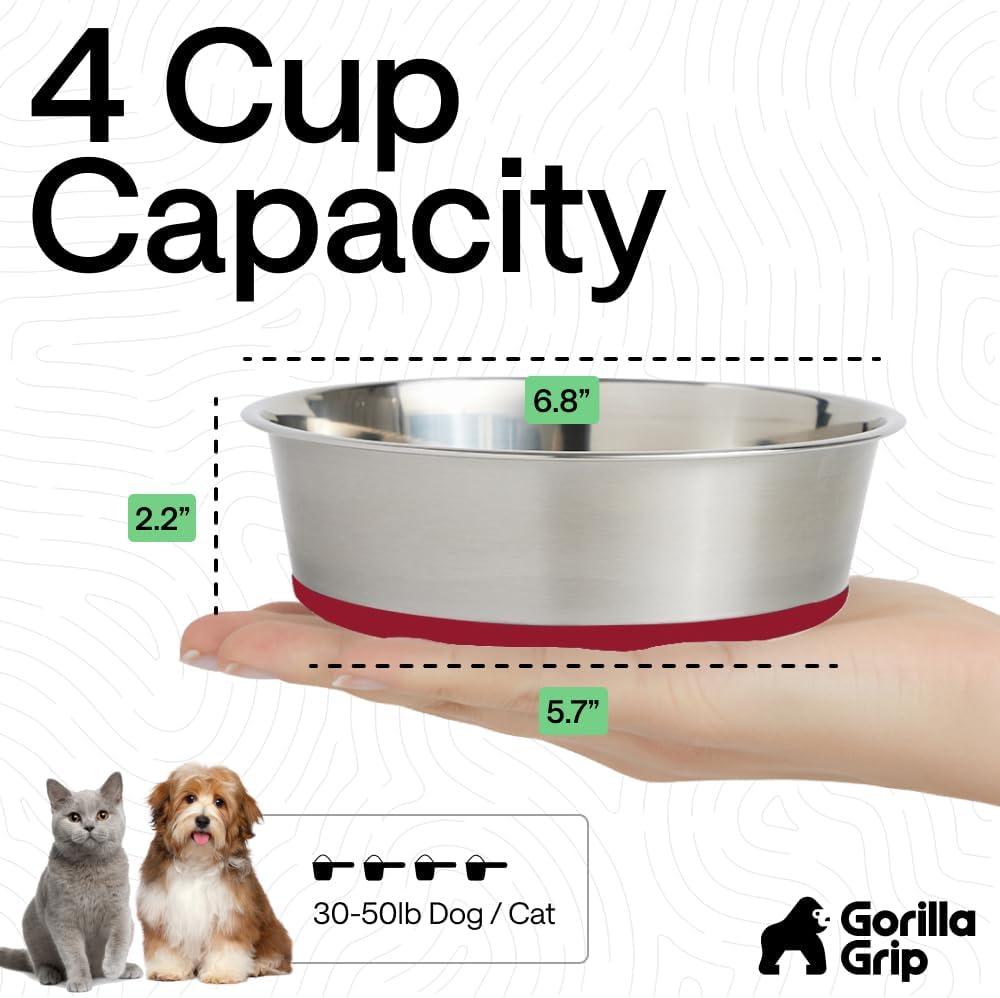 imageGORILLA GRIP Dog Bowls Holds 2 Cups Each 16 fl oz Heavy Duty Stainless Steel Food and Water Bowl for Feeding Dogs and Cats Dishwasher Safe Rust Resistant BPA Free Rubber Base Set of 2 BlackRed