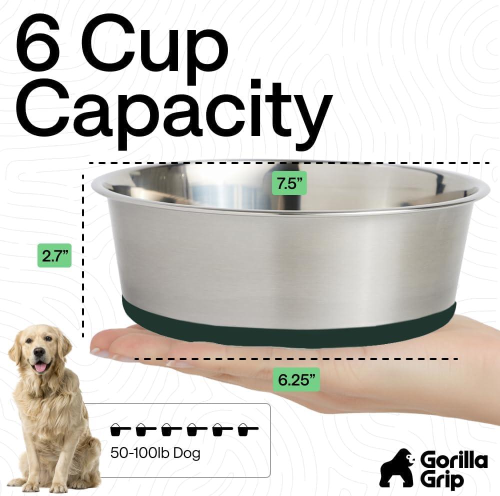 imageGORILLA GRIP Dog Bowls Holds 2 Cups Each 16 fl oz Heavy Duty Stainless Steel Food and Water Bowl for Feeding Dogs and Cats Dishwasher Safe Rust Resistant BPA Free Rubber Base Set of 2 BlackHunter Green