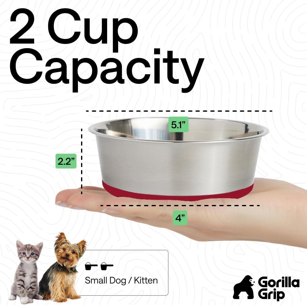 imageGORILLA GRIP Dog Bowls Holds 2 Cups Each 16 fl oz Heavy Duty Stainless Steel Food and Water Bowl for Feeding Dogs and Cats Dishwasher Safe Rust Resistant BPA Free Rubber Base Set of 2 BlackRed