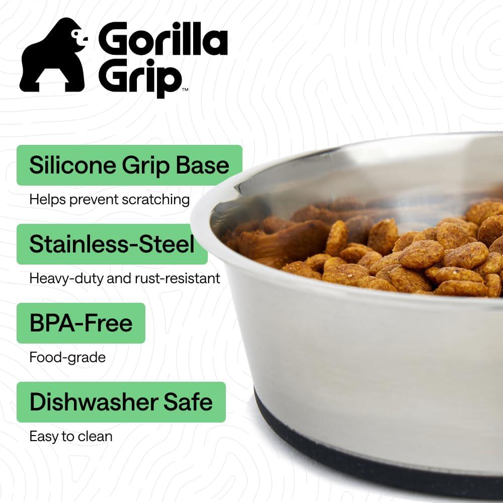 imageGORILLA GRIP Dog Bowls Holds 2 Cups Each 16 fl oz Heavy Duty Stainless Steel Food and Water Bowl for Feeding Dogs and Cats Dishwasher Safe Rust Resistant BPA Free Rubber Base Set of 2 BlackBlack