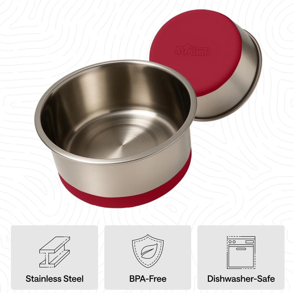 imageGORILLA GRIP Dog Bowls Holds 2 Cups Each 16 fl oz Heavy Duty Stainless Steel Food and Water Bowl for Feeding Dogs and Cats Dishwasher Safe Rust Resistant BPA Free Rubber Base Set of 2 BlackRed