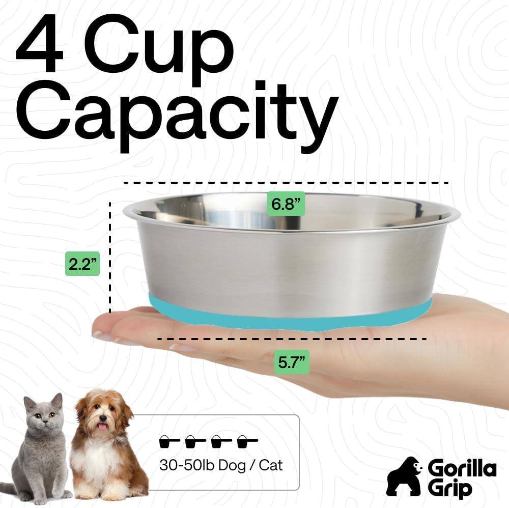 imageGORILLA GRIP Dog Bowls Holds 2 Cups Each 16 fl oz Heavy Duty Stainless Steel Food and Water Bowl for Feeding Dogs and Cats Dishwasher Safe Rust Resistant BPA Free Rubber Base Set of 2 BlackTurquoise