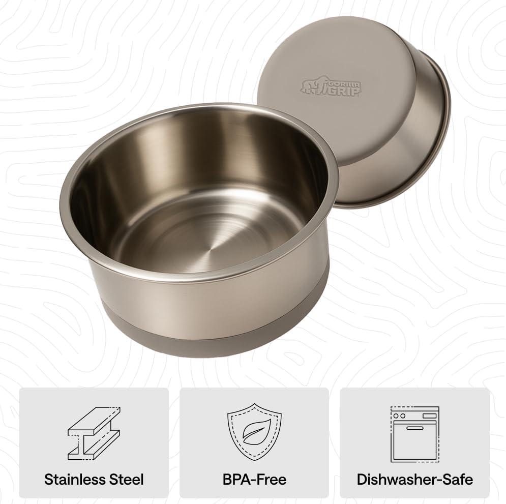 imageGORILLA GRIP Dog Bowls Holds 2 Cups Each 16 fl oz Heavy Duty Stainless Steel Food and Water Bowl for Feeding Dogs and Cats Dishwasher Safe Rust Resistant BPA Free Rubber Base Set of 2 BlackBeige