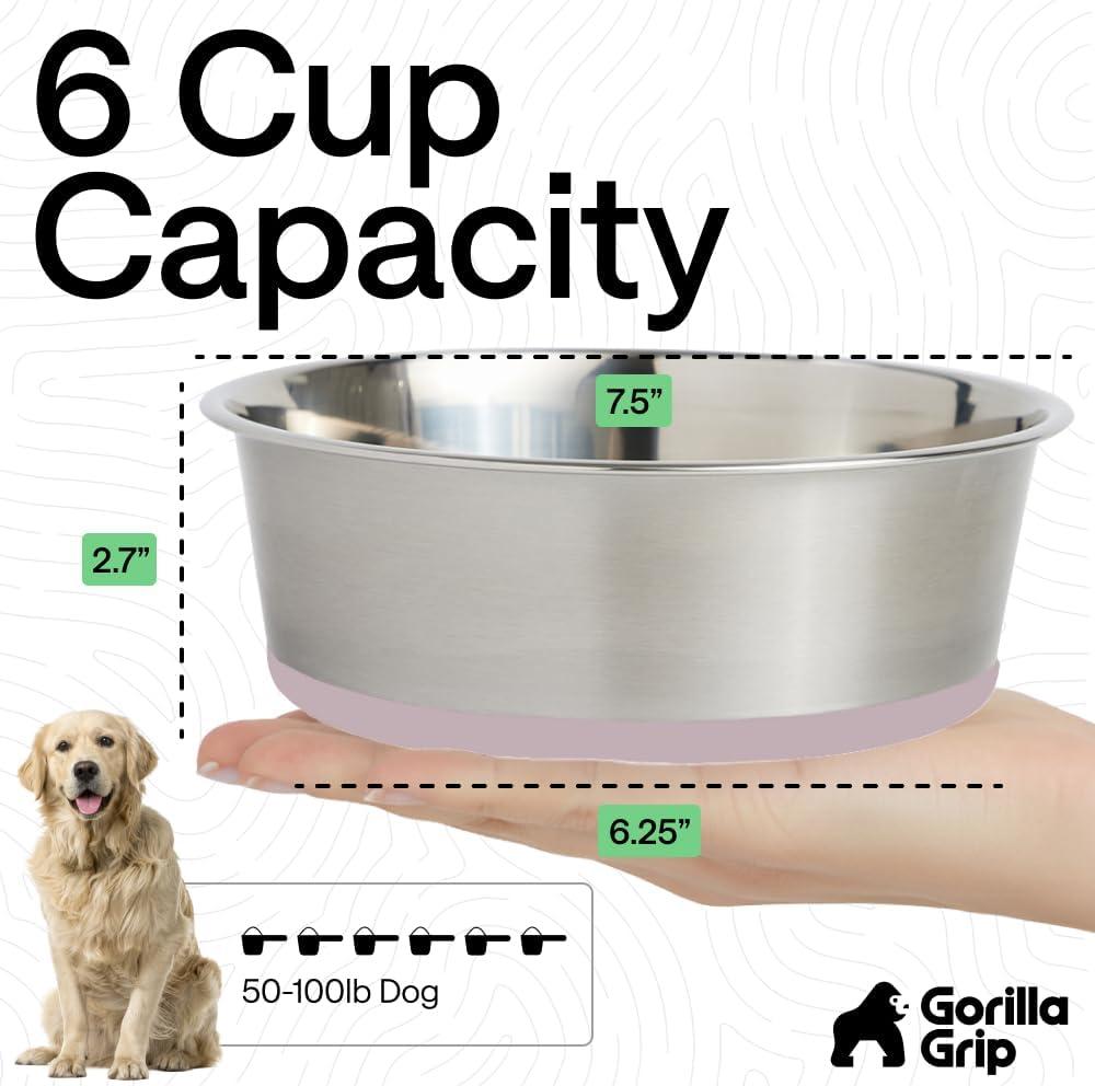 imageGORILLA GRIP Dog Bowls Holds 2 Cups Each 16 fl oz Heavy Duty Stainless Steel Food and Water Bowl for Feeding Dogs and Cats Dishwasher Safe Rust Resistant BPA Free Rubber Base Set of 2 BlackLight Pink