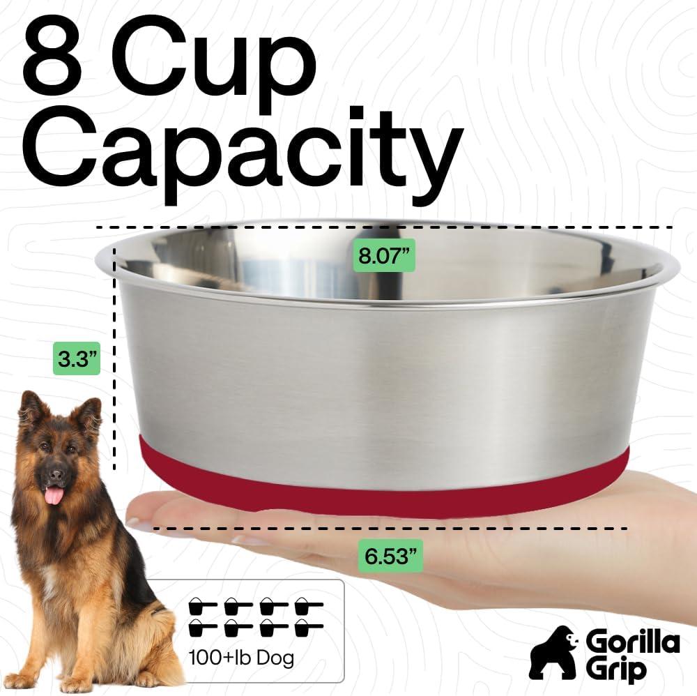imageGORILLA GRIP Dog Bowls Holds 2 Cups Each 16 fl oz Heavy Duty Stainless Steel Food and Water Bowl for Feeding Dogs and Cats Dishwasher Safe Rust Resistant BPA Free Rubber Base Set of 2 BlackRed