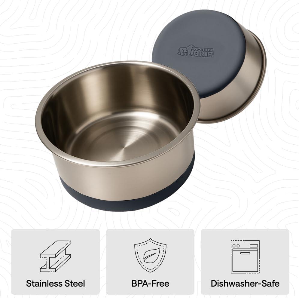 imageGORILLA GRIP Dog Bowls Holds 2 Cups Each 16 fl oz Heavy Duty Stainless Steel Food and Water Bowl for Feeding Dogs and Cats Dishwasher Safe Rust Resistant BPA Free Rubber Base Set of 2 BlackGray
