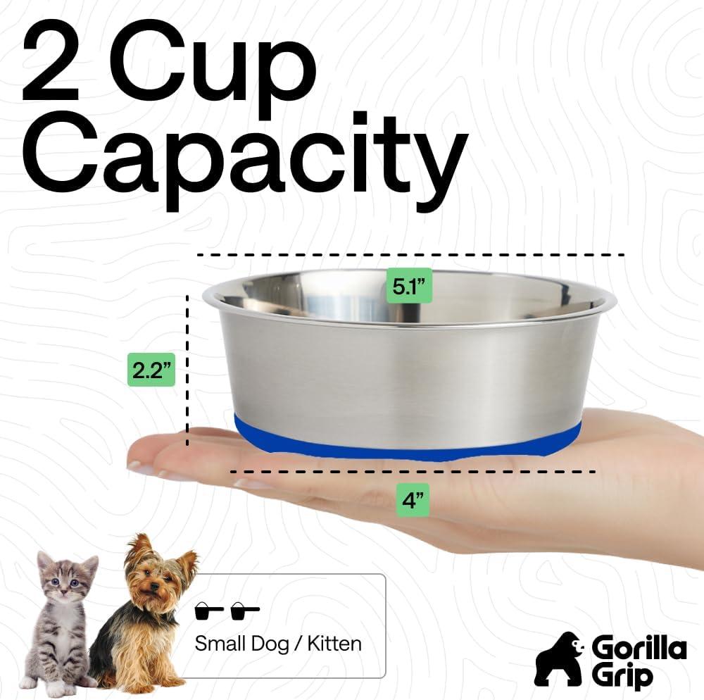 imageGORILLA GRIP Dog Bowls Holds 2 Cups Each 16 fl oz Heavy Duty Stainless Steel Food and Water Bowl for Feeding Dogs and Cats Dishwasher Safe Rust Resistant BPA Free Rubber Base Set of 2 BlackRoyal Blue
