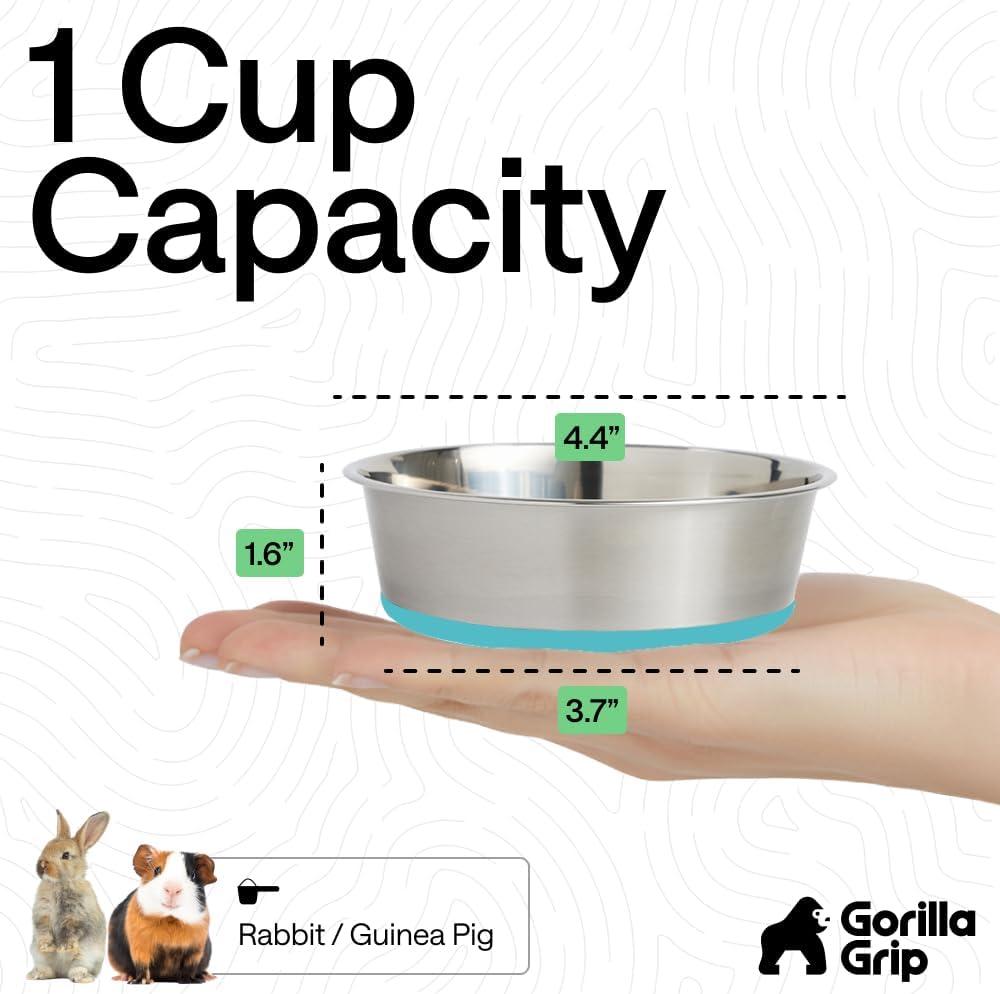 imageGORILLA GRIP Dog Bowls Holds 2 Cups Each 16 fl oz Heavy Duty Stainless Steel Food and Water Bowl for Feeding Dogs and Cats Dishwasher Safe Rust Resistant BPA Free Rubber Base Set of 2 BlackTurquoise