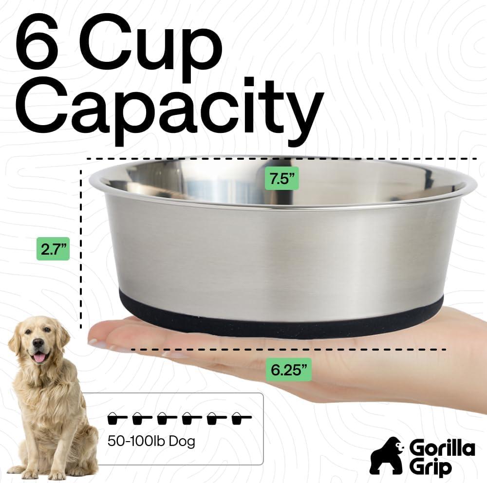 imageGORILLA GRIP Dog Bowls Holds 2 Cups Each 16 fl oz Heavy Duty Stainless Steel Food and Water Bowl for Feeding Dogs and Cats Dishwasher Safe Rust Resistant BPA Free Rubber Base Set of 2 BlackBlack