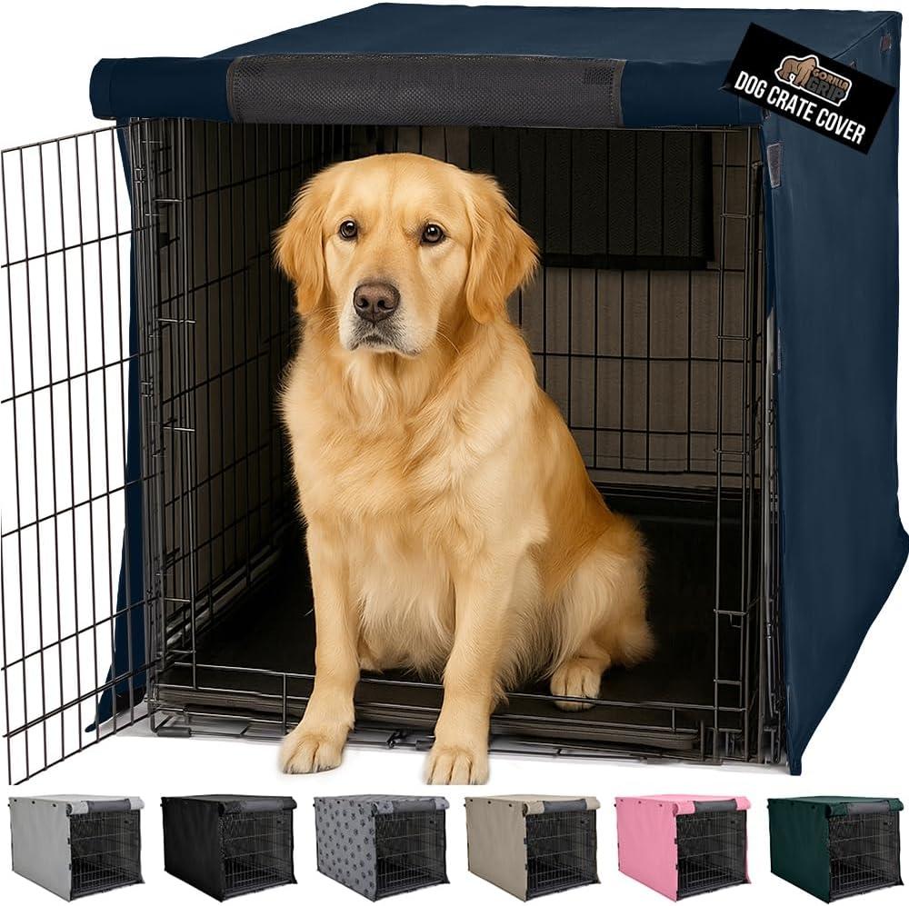 imageGORILLA GRIP Dog Crate Covers Compatible with Amazon Basics Dog Crates All Sides Open Privacy Cover Fits 36 Wire Kennel Breathable Mesh Windows Light Reducing Puppy Training Cage Topper BlackNavy