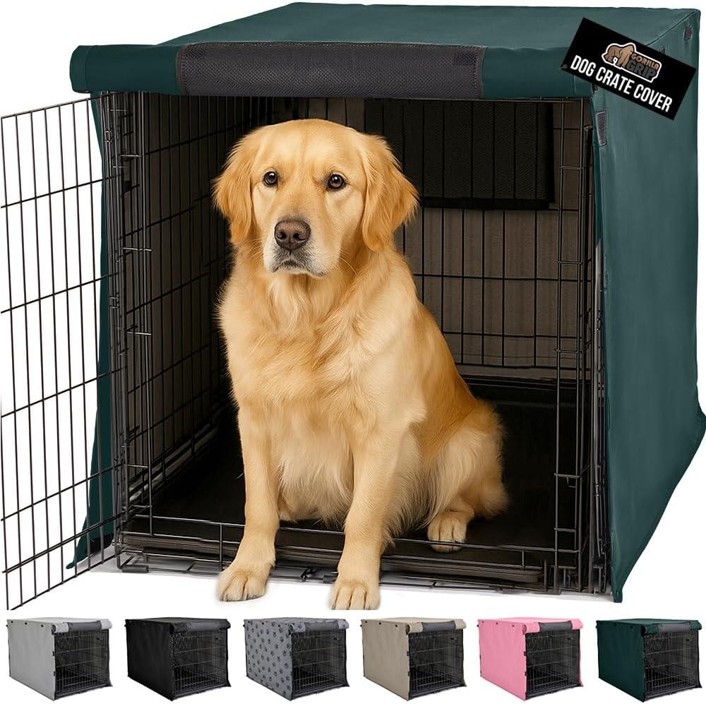 imageGORILLA GRIP Dog Crate Covers Compatible with Amazon Basics Dog Crates All Sides Open Privacy Cover Fits 36 Wire Kennel Breathable Mesh Windows Light Reducing Puppy Training Cage Topper BlackHunter Green