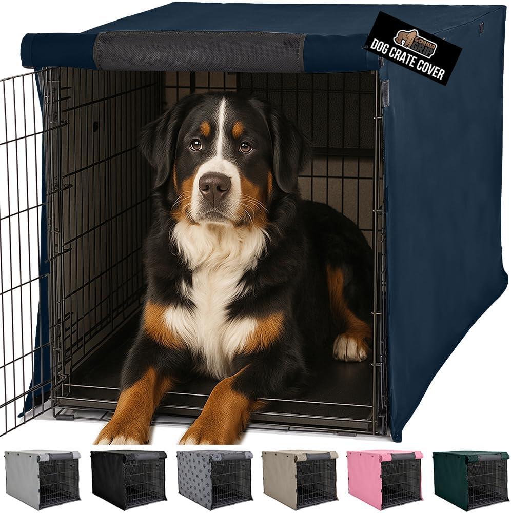 imageGORILLA GRIP Dog Crate Covers Compatible with Amazon Basics Dog Crates All Sides Open Privacy Cover Fits 36 Wire Kennel Breathable Mesh Windows Light Reducing Puppy Training Cage Topper BlackNavy