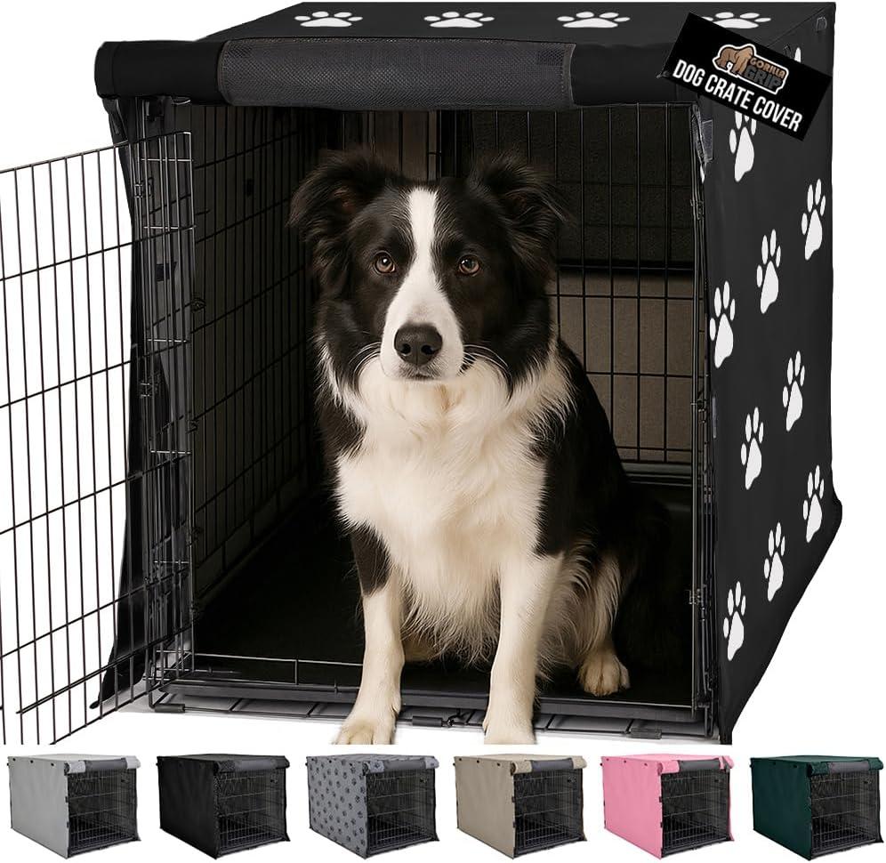 imageGORILLA GRIP Dog Crate Covers Compatible with Amazon Basics Dog Crates All Sides Open Privacy Cover Fits 36 Wire Kennel Breathable Mesh Windows Light Reducing Puppy Training Cage Topper BlackBlack Paw