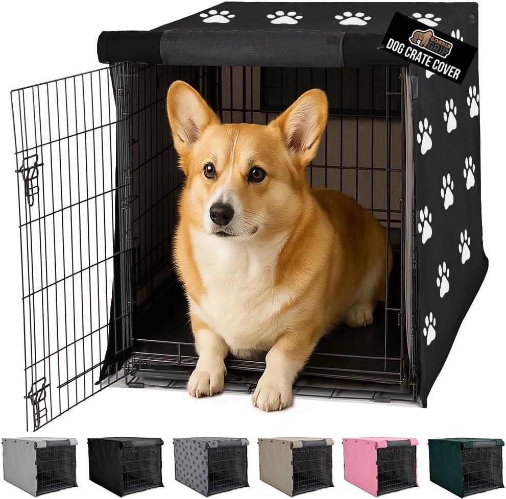 imageGORILLA GRIP Dog Crate Covers Compatible with Amazon Basics Dog Crates All Sides Open Privacy Cover Fits 36 Wire Kennel Breathable Mesh Windows Light Reducing Puppy Training Cage Topper BlackBlack Paw