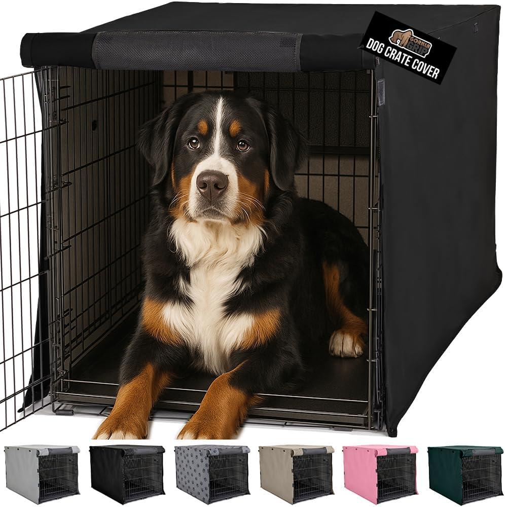 imageGORILLA GRIP Dog Crate Covers Compatible with Amazon Basics Dog Crates All Sides Open Privacy Cover Fits 36 Wire Kennel Breathable Mesh Windows Light Reducing Puppy Training Cage Topper BlackBlack