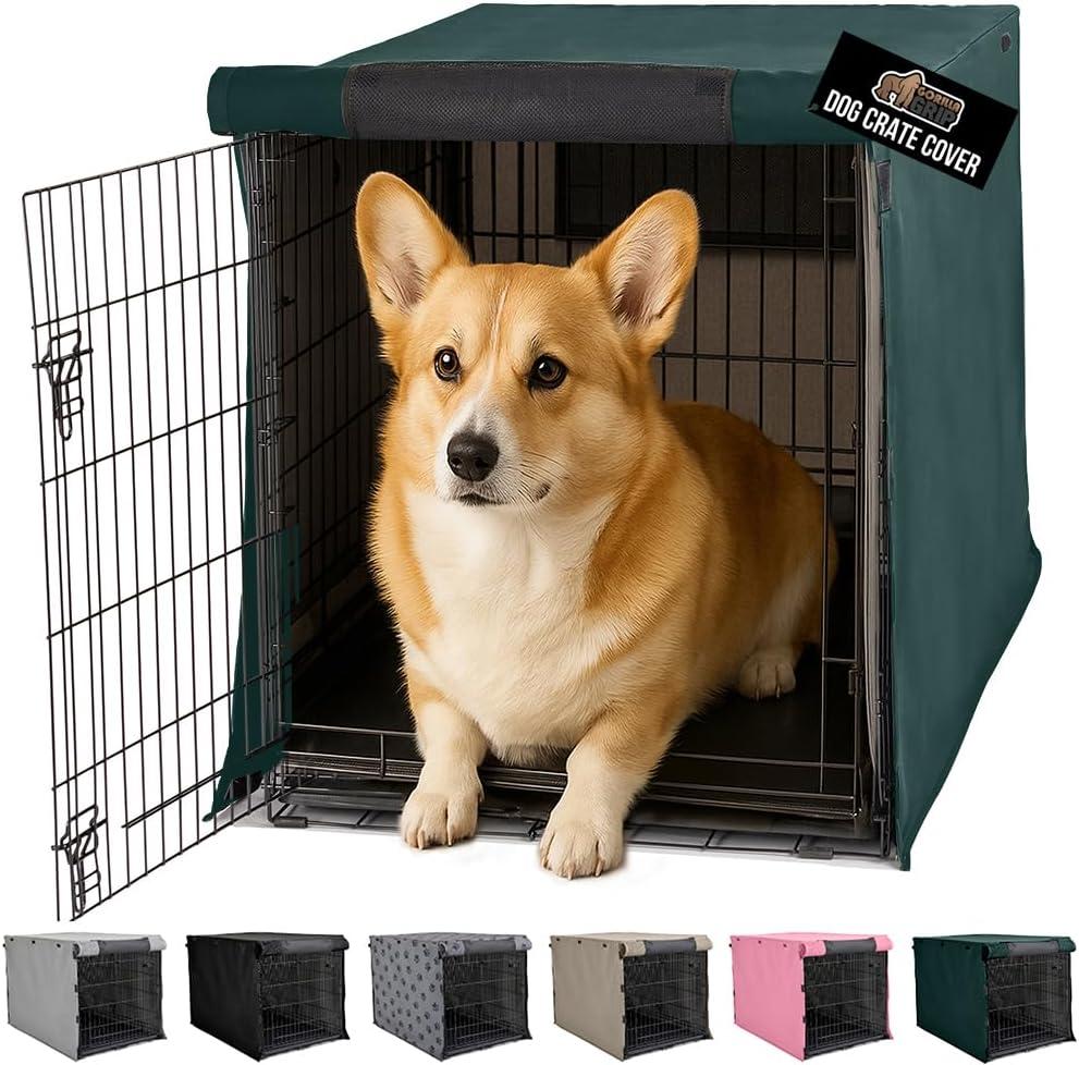 imageGORILLA GRIP Dog Crate Covers Compatible with Amazon Basics Dog Crates All Sides Open Privacy Cover Fits 36 Wire Kennel Breathable Mesh Windows Light Reducing Puppy Training Cage Topper BlackHunter Green