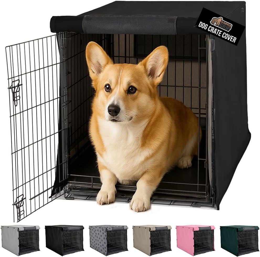 imageGORILLA GRIP Dog Crate Covers Compatible with Amazon Basics Dog Crates All Sides Open Privacy Cover Fits 36 Wire Kennel Breathable Mesh Windows Light Reducing Puppy Training Cage Topper BlackBlack