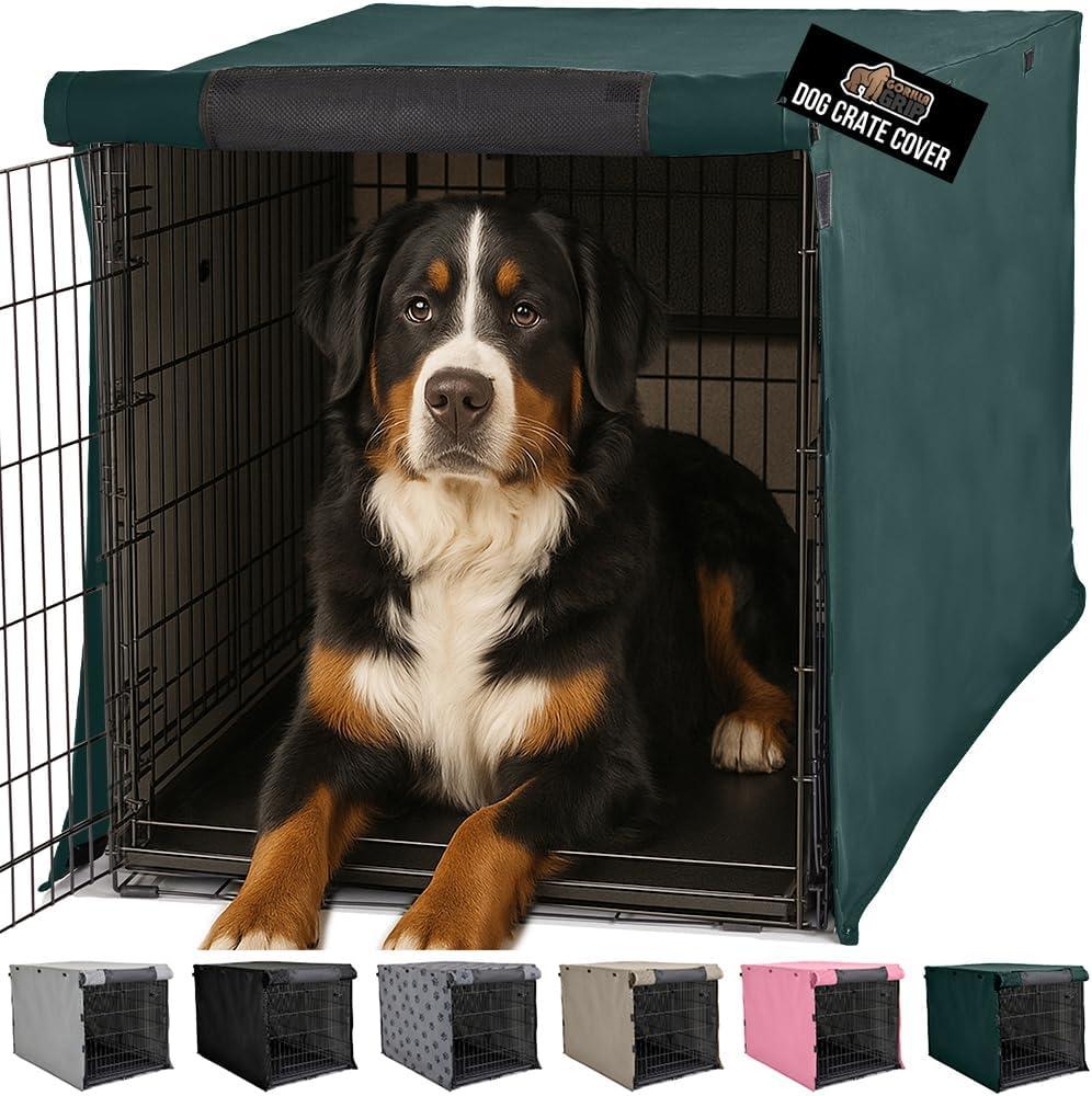 imageGORILLA GRIP Dog Crate Covers Compatible with Amazon Basics Dog Crates All Sides Open Privacy Cover Fits 36 Wire Kennel Breathable Mesh Windows Light Reducing Puppy Training Cage Topper BlackHunter Green