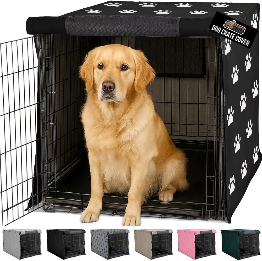 imageGORILLA GRIP Dog Crate Covers Compatible with Amazon Basics Dog Crates All Sides Open Privacy Cover Fits 36 Wire Kennel Breathable Mesh Windows Light Reducing Puppy Training Cage Topper BlackBlack Paw