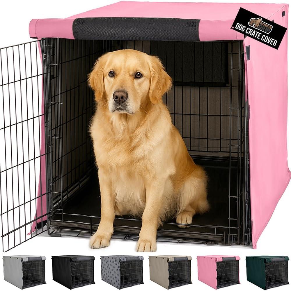 imageGORILLA GRIP Dog Crate Covers Compatible with Amazon Basics Dog Crates All Sides Open Privacy Cover Fits 36 Wire Kennel Breathable Mesh Windows Light Reducing Puppy Training Cage Topper BlackPink