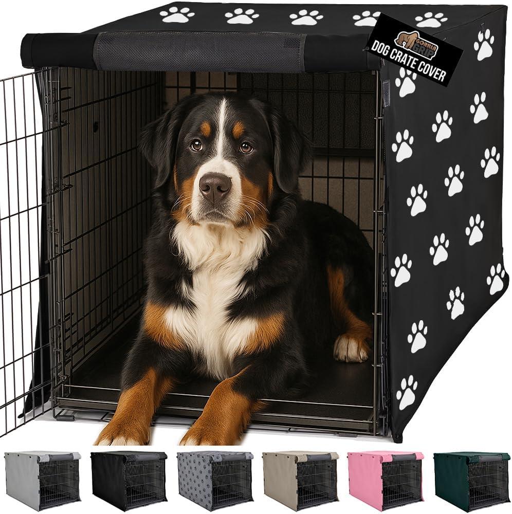 imageGORILLA GRIP Dog Crate Covers Compatible with Amazon Basics Dog Crates All Sides Open Privacy Cover Fits 36 Wire Kennel Breathable Mesh Windows Light Reducing Puppy Training Cage Topper BlackBlack Paw