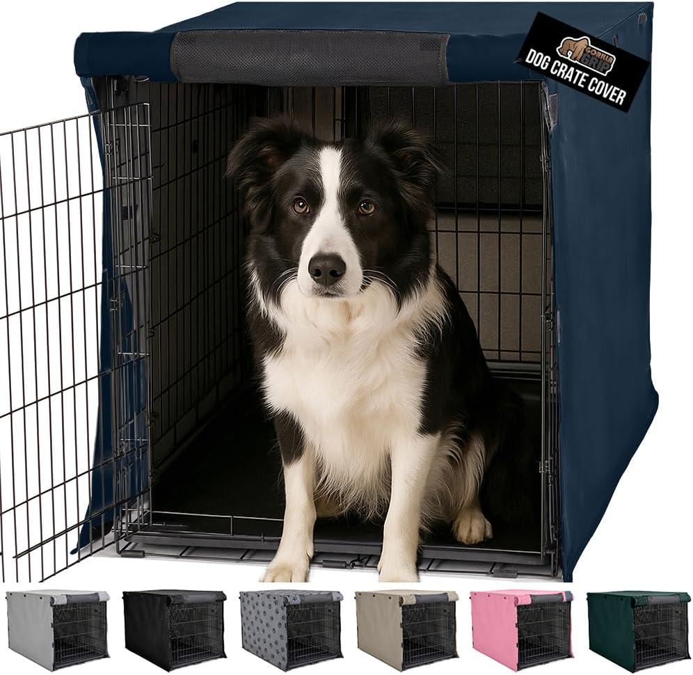 imageGORILLA GRIP Dog Crate Covers Compatible with Amazon Basics Dog Crates All Sides Open Privacy Cover Fits 36 Wire Kennel Breathable Mesh Windows Light Reducing Puppy Training Cage Topper BlackNavy