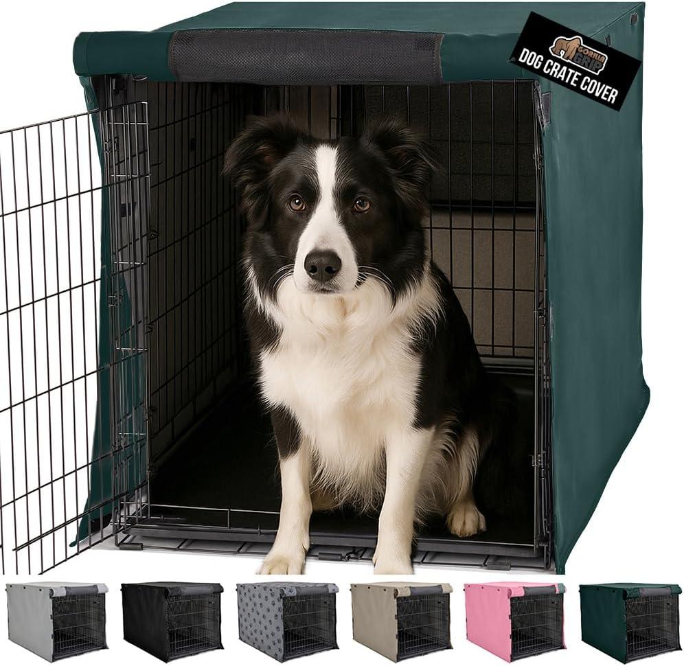 imageGORILLA GRIP Dog Crate Covers Compatible with Amazon Basics Dog Crates All Sides Open Privacy Cover Fits 36 Wire Kennel Breathable Mesh Windows Light Reducing Puppy Training Cage Topper BlackHunter Green