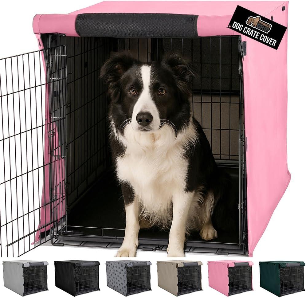 imageGORILLA GRIP Dog Crate Covers Compatible with Amazon Basics Dog Crates All Sides Open Privacy Cover Fits 36 Wire Kennel Breathable Mesh Windows Light Reducing Puppy Training Cage Topper BlackPink