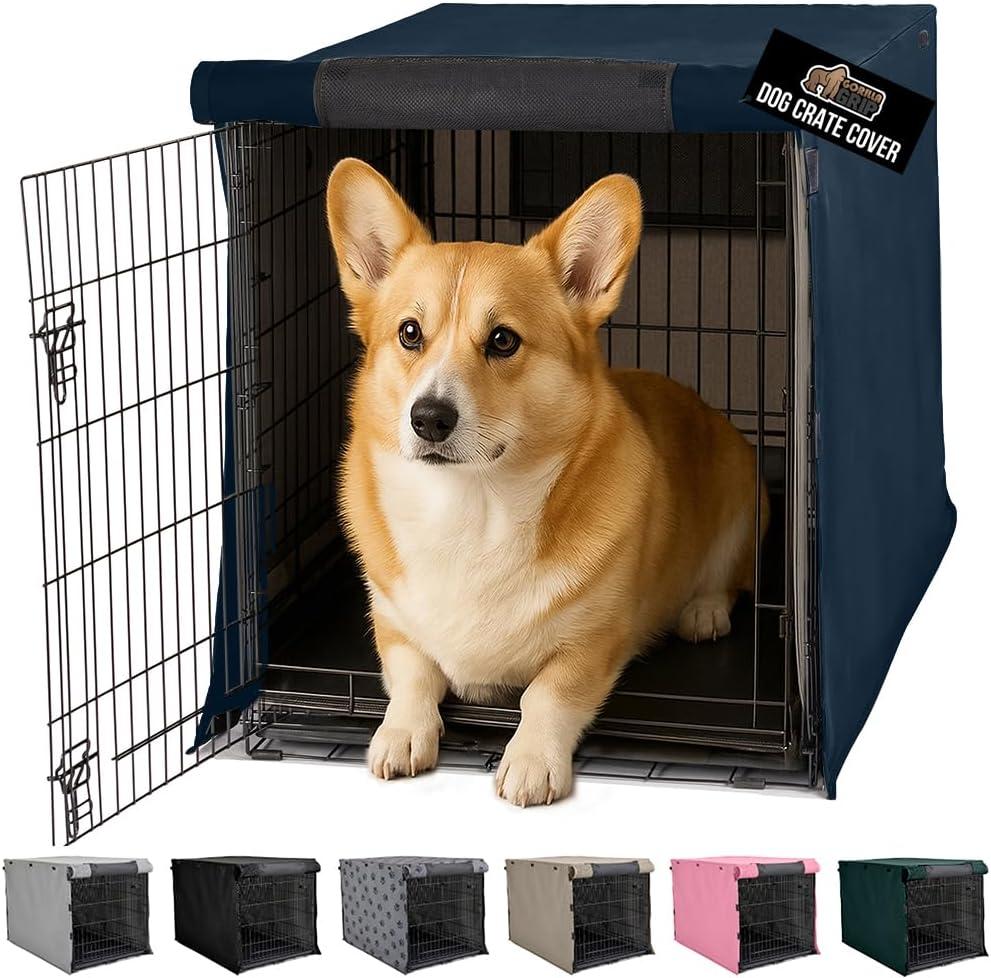 imageGORILLA GRIP Dog Crate Covers Compatible with Amazon Basics Dog Crates All Sides Open Privacy Cover Fits 36 Wire Kennel Breathable Mesh Windows Light Reducing Puppy Training Cage Topper BlackNavy