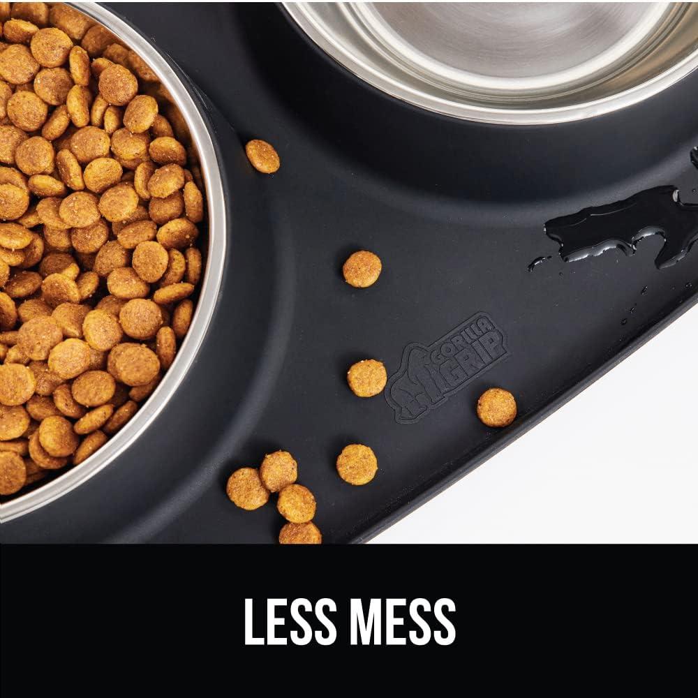 imageGORILLA GRIP Feeding Mat Set 4 Cup Patent Pending 100 Waterproof BPA Free Silicone Stainless Steel Cat and Dog Bowls Slip Resistant Edges Catch Water Food US Designed Pet Accessories TurquoiseBlack