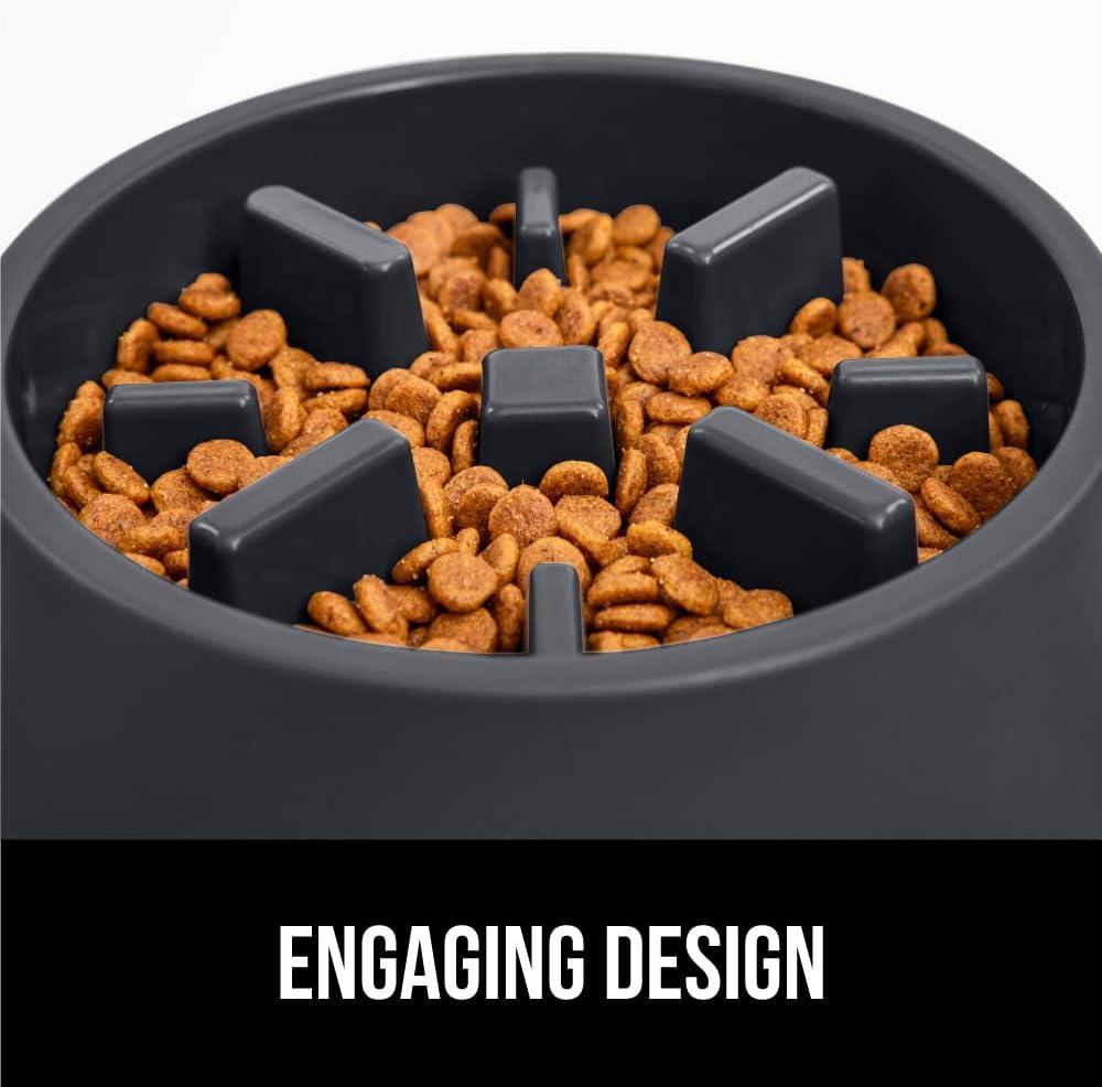 imageGORILLA GRIP Patented BPA Free Slow Feeder Dog Bowls Interactive Puzzle Toy for Dogs and Cats Food Training Enrichment Keeps Pets Busy and Prevents Puppy Overeating All Breeds 2 Cup GrayBlack