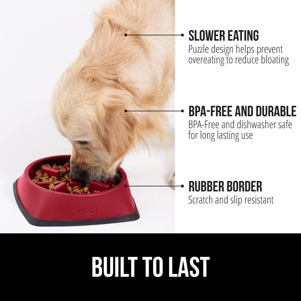 imageGORILLA GRIP Patented BPA Free Slow Feeder Dog Bowls Interactive Puzzle Toy for Dogs and Cats Food Training Enrichment Keeps Pets Busy and Prevents Puppy Overeating All Breeds 2 Cup GrayRed