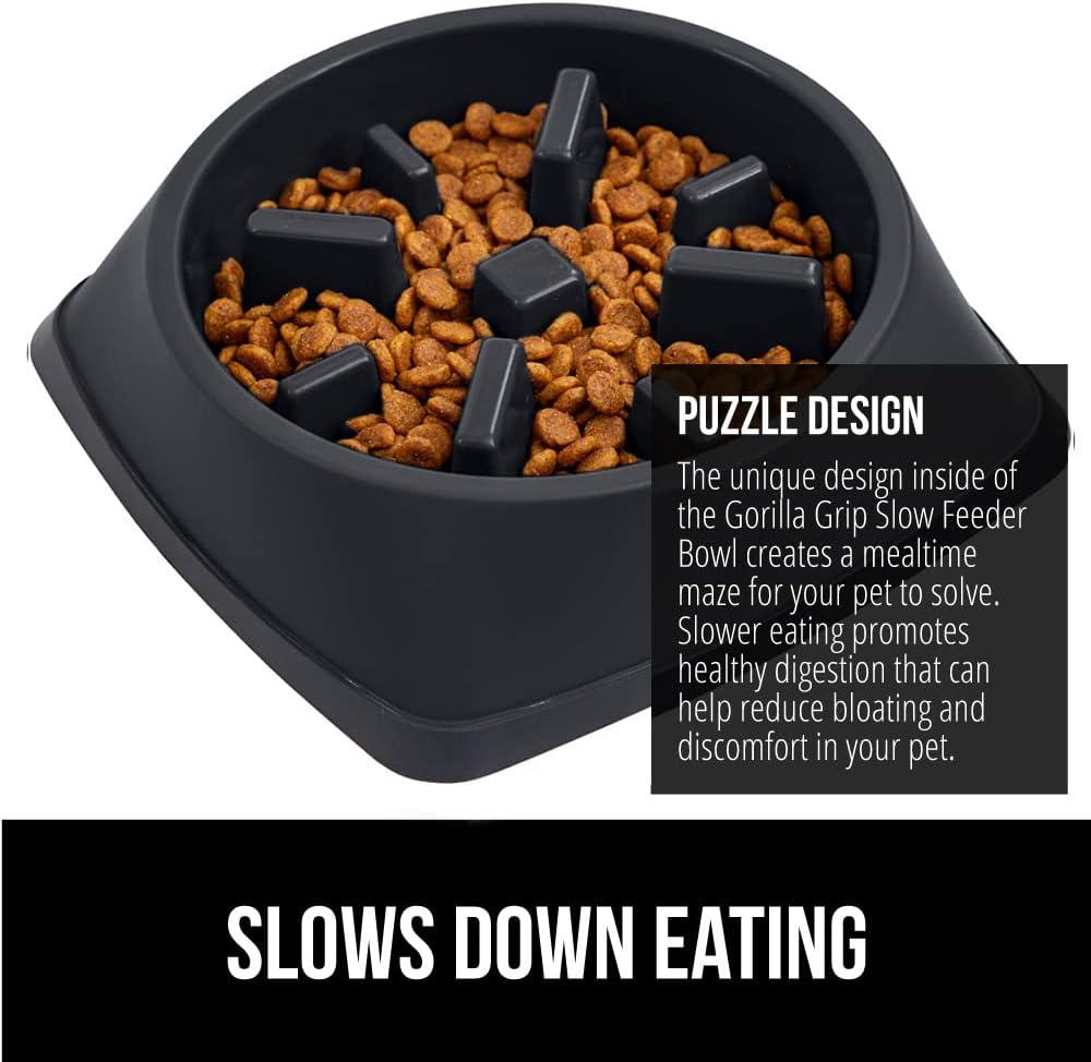 imageGORILLA GRIP Patented BPA Free Slow Feeder Dog Bowls Interactive Puzzle Toy for Dogs and Cats Food Training Enrichment Keeps Pets Busy and Prevents Puppy Overeating All Breeds 2 Cup GrayBlack