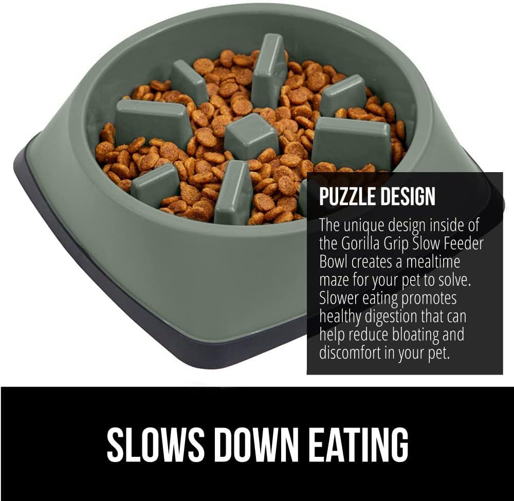 imageGORILLA GRIP Patented BPA Free Slow Feeder Dog Bowls Interactive Puzzle Toy for Dogs and Cats Food Training Enrichment Keeps Pets Busy and Prevents Puppy Overeating All Breeds 2 Cup GraySage