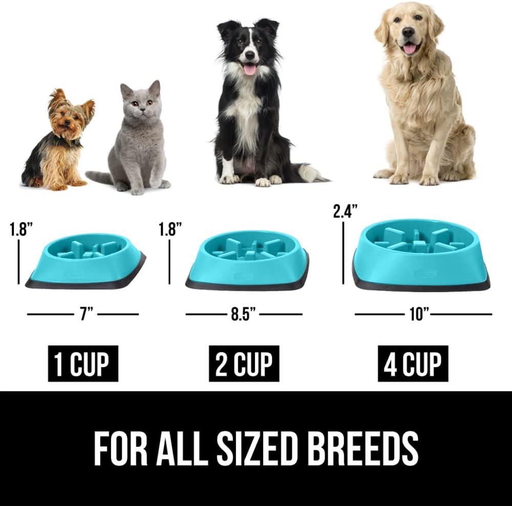 imageGORILLA GRIP Patented BPA Free Slow Feeder Dog Bowls Interactive Puzzle Toy for Dogs and Cats Food Training Enrichment Keeps Pets Busy and Prevents Puppy Overeating All Breeds 2 Cup GrayTurquoise