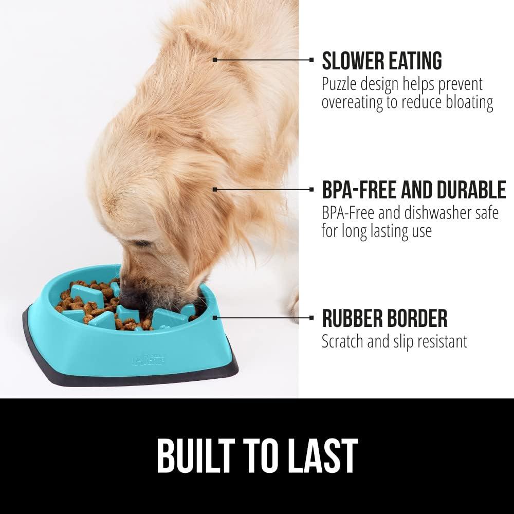 imageGORILLA GRIP Patented BPA Free Slow Feeder Dog Bowls Interactive Puzzle Toy for Dogs and Cats Food Training Enrichment Keeps Pets Busy and Prevents Puppy Overeating All Breeds 2 Cup GrayTurquoise
