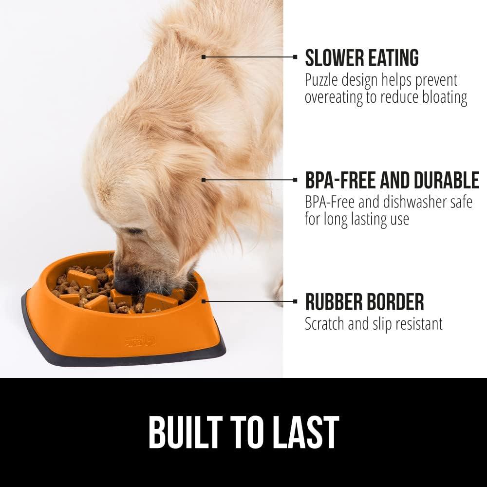 imageGORILLA GRIP Patented BPA Free Slow Feeder Dog Bowls Interactive Puzzle Toy for Dogs and Cats Food Training Enrichment Keeps Pets Busy and Prevents Puppy Overeating All Breeds 2 Cup GrayOrange