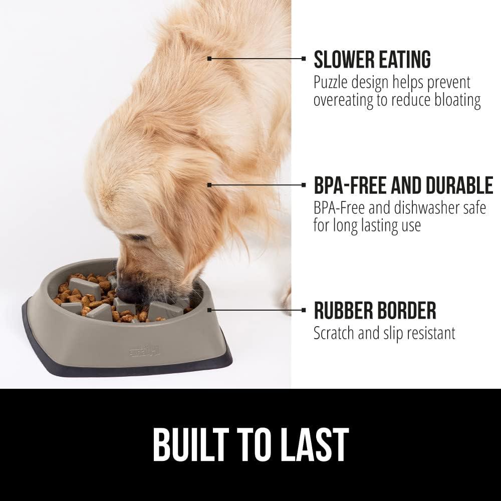 imageGORILLA GRIP Patented BPA Free Slow Feeder Dog Bowls Interactive Puzzle Toy for Dogs and Cats Food Training Enrichment Keeps Pets Busy and Prevents Puppy Overeating All Breeds 2 Cup GrayBeige