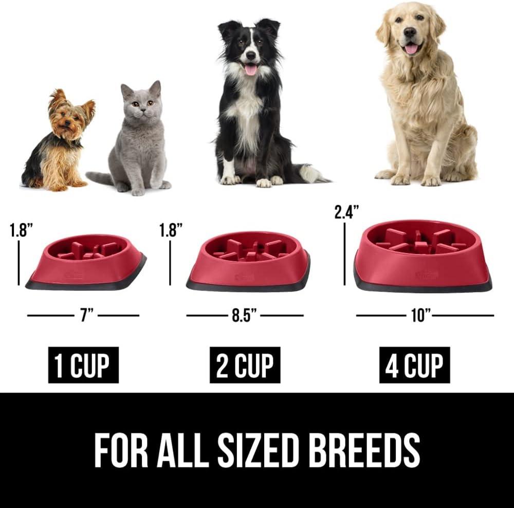 imageGORILLA GRIP Patented BPA Free Slow Feeder Dog Bowls Interactive Puzzle Toy for Dogs and Cats Food Training Enrichment Keeps Pets Busy and Prevents Puppy Overeating All Breeds 2 Cup GrayRed