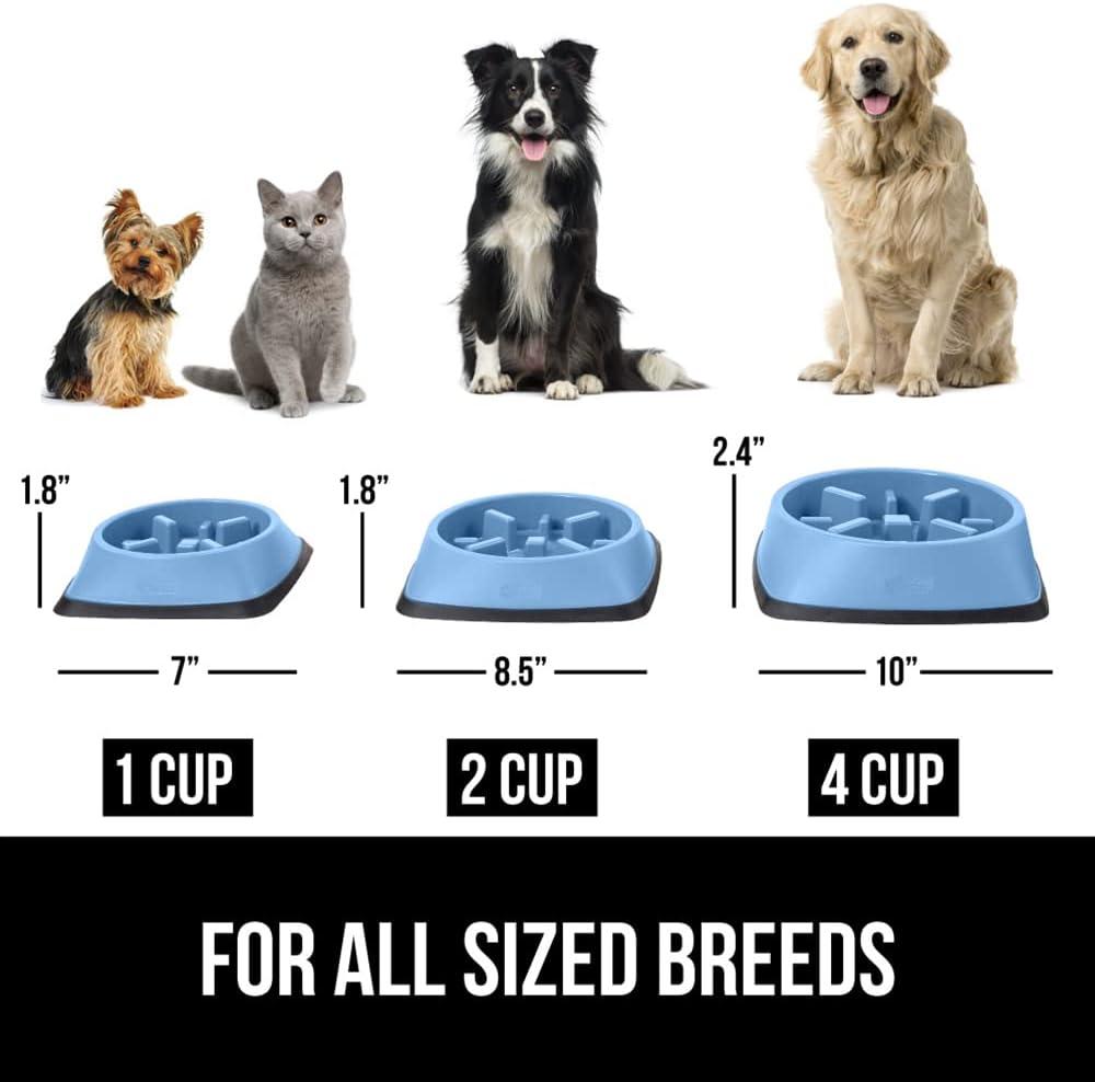imageGORILLA GRIP Patented BPA Free Slow Feeder Dog Bowls Interactive Puzzle Toy for Dogs and Cats Food Training Enrichment Keeps Pets Busy and Prevents Puppy Overeating All Breeds 2 Cup GrayLight Blue