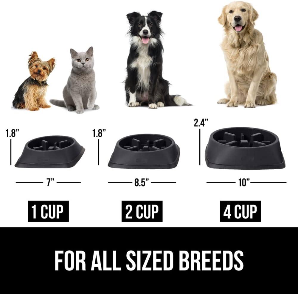imageGORILLA GRIP Patented BPA Free Slow Feeder Dog Bowls Interactive Puzzle Toy for Dogs and Cats Food Training Enrichment Keeps Pets Busy and Prevents Puppy Overeating All Breeds 2 Cup GrayBlack