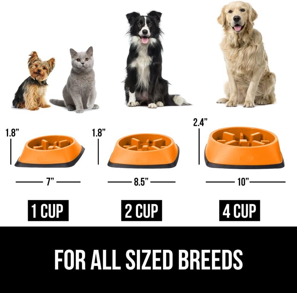 imageGORILLA GRIP Patented BPA Free Slow Feeder Dog Bowls Interactive Puzzle Toy for Dogs and Cats Food Training Enrichment Keeps Pets Busy and Prevents Puppy Overeating All Breeds 2 Cup GrayOrange