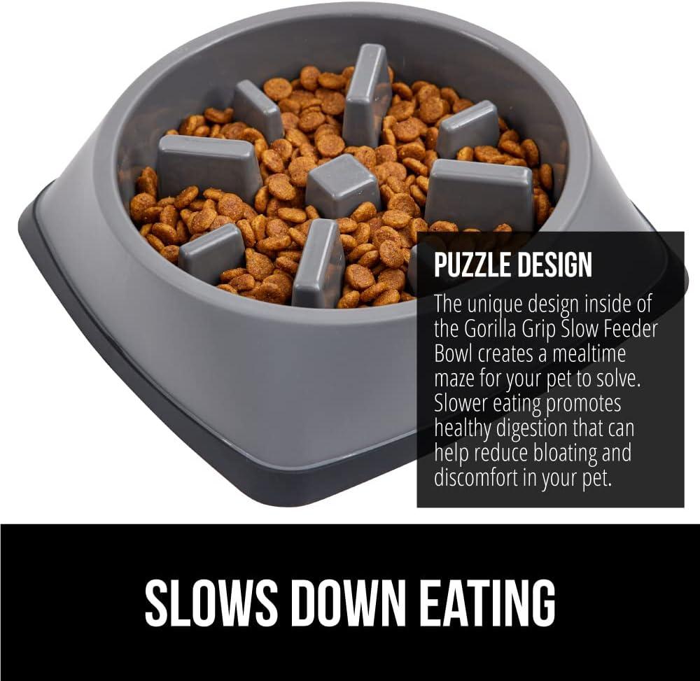 imageGORILLA GRIP Patented BPA Free Slow Feeder Dog Bowls Interactive Puzzle Toy for Dogs and Cats Food Training Enrichment Keeps Pets Busy and Prevents Puppy Overeating All Breeds 2 Cup GrayGray