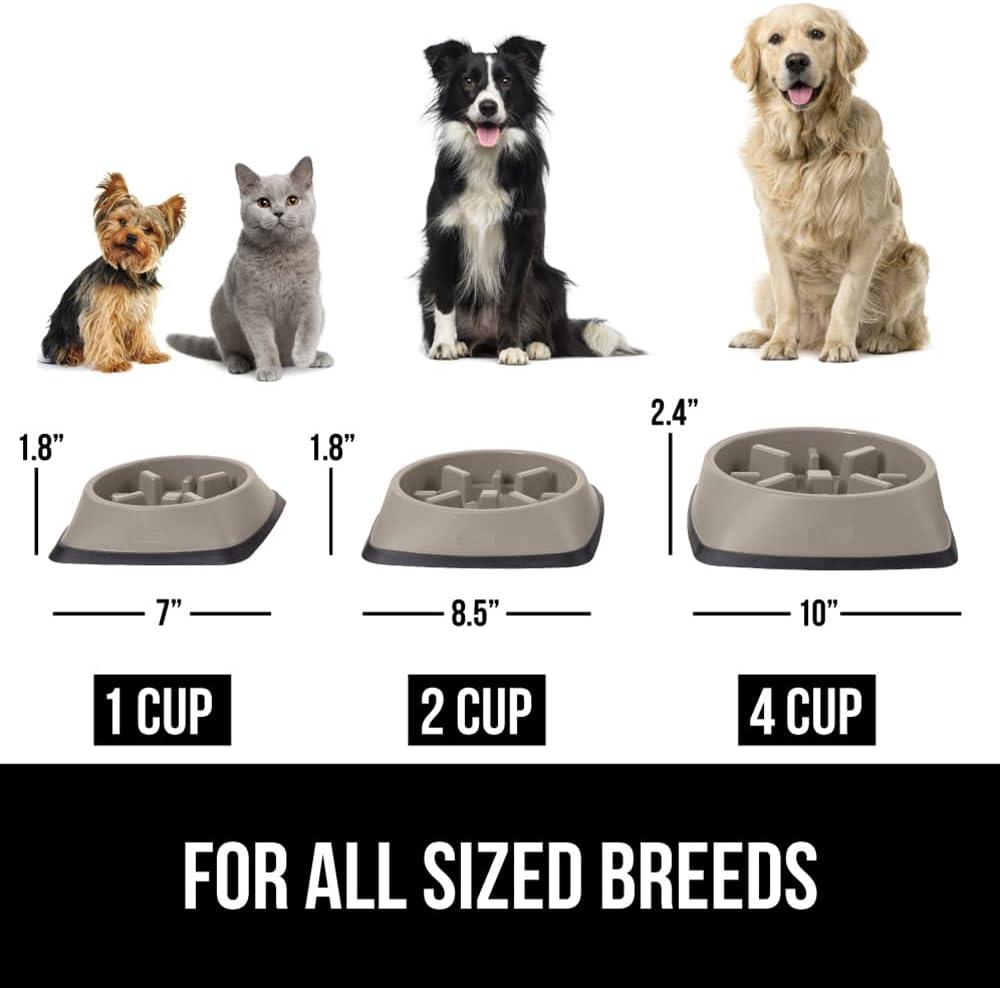 imageGORILLA GRIP Patented BPA Free Slow Feeder Dog Bowls Interactive Puzzle Toy for Dogs and Cats Food Training Enrichment Keeps Pets Busy and Prevents Puppy Overeating All Breeds 2 Cup GrayBeige