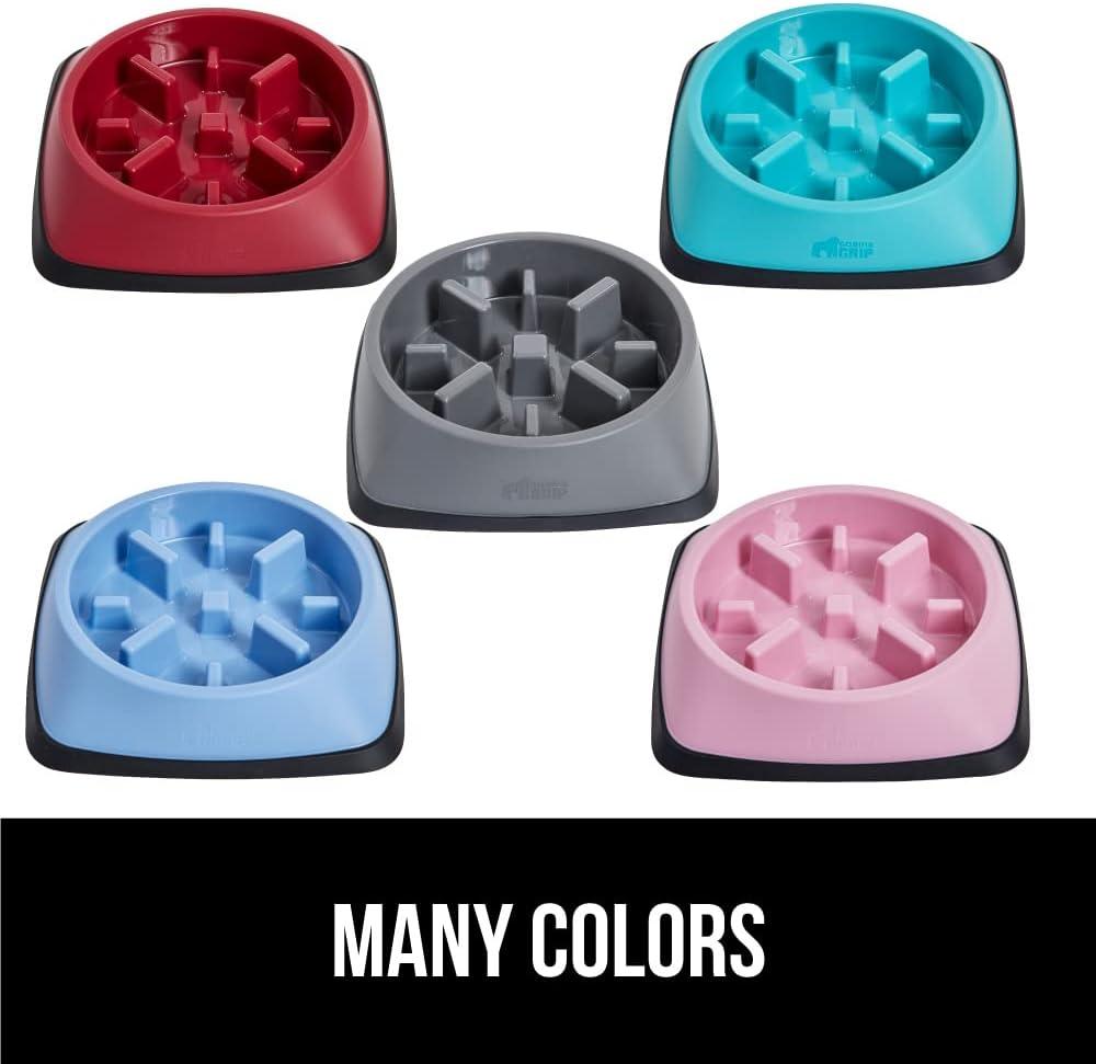 imageGORILLA GRIP Patented BPA Free Slow Feeder Dog Bowls Interactive Puzzle Toy for Dogs and Cats Food Training Enrichment Keeps Pets Busy and Prevents Puppy Overeating All Breeds 2 Cup GrayRed