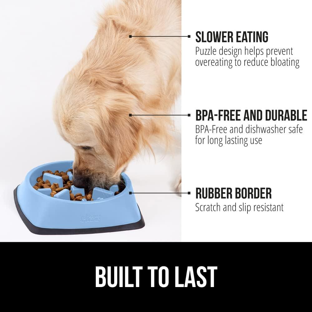 imageGORILLA GRIP Patented BPA Free Slow Feeder Dog Bowls Interactive Puzzle Toy for Dogs and Cats Food Training Enrichment Keeps Pets Busy and Prevents Puppy Overeating All Breeds 2 Cup GrayLight Blue
